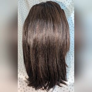 14” Dark Brown Human Hair Lace Front Wig Baby Hairs Free Part Adjustable Cap GWP